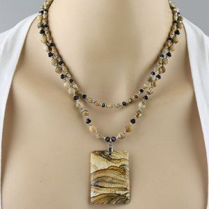 Picture Jasper Swarovski Layered Necklace Set